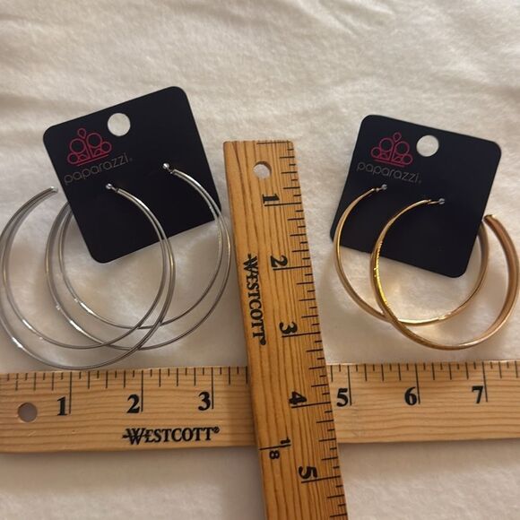 Silver and Gold Tone Large Hoop Earrings - Picture 2 of 3